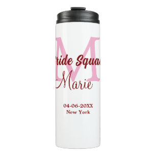 Brauttruppe Name Monogramm Brautjungfer Pink Datum Thermosbecher