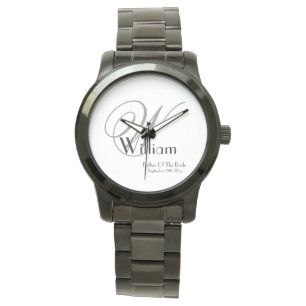 Brautvater Graues Monogramm Weiße Fläche Schwarz Armbanduhr