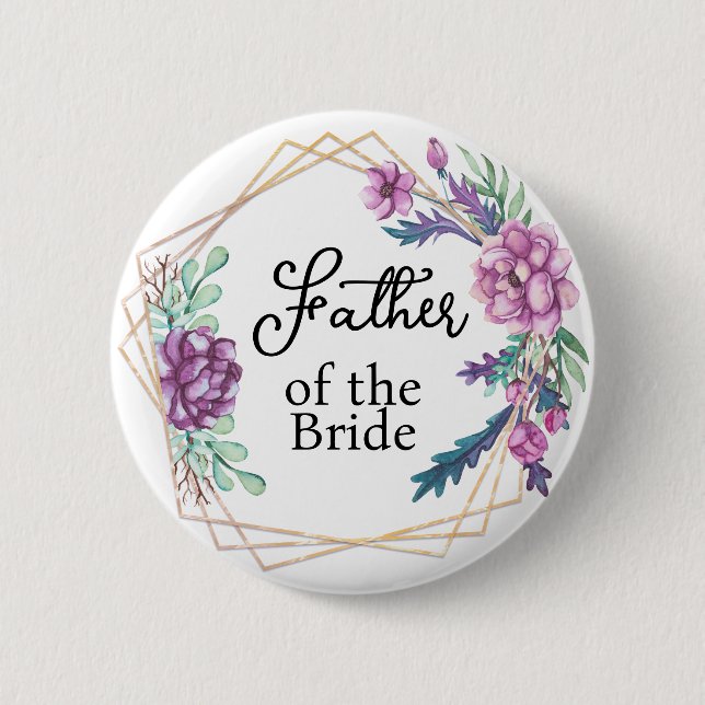 Brautvater Lila Florale Hochzeit  Button (Vorderseite)