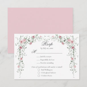 Brautwahlmenü mit Vintage-Rosa-Blumen RSVP Karte