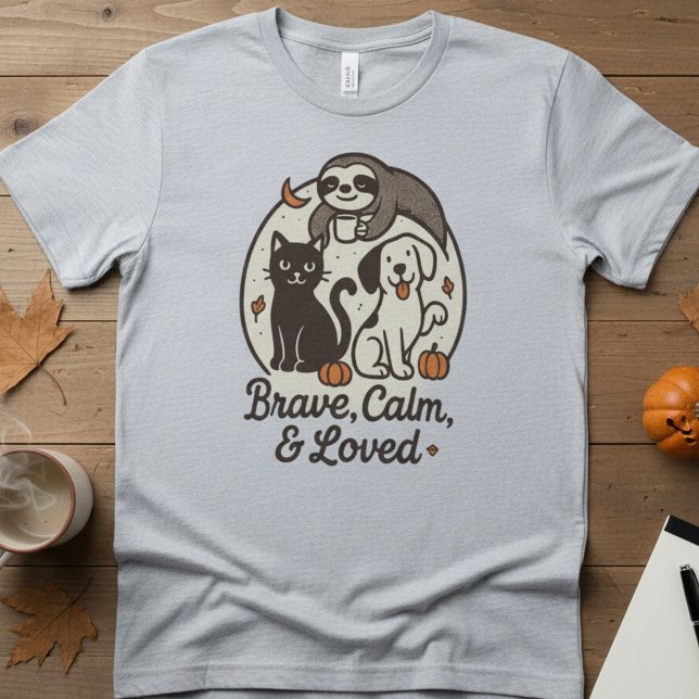 Brave, Calm & Loved — Cute Animal Trio Halloween T-Shirt (Von Creator hochgeladen)