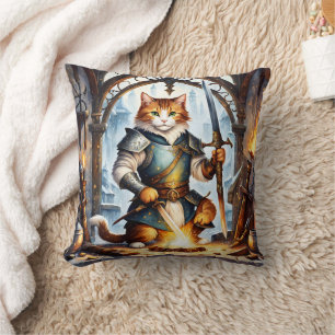 Brave Cat Knight Forging Schwerter in Fantasy Forg Kissen