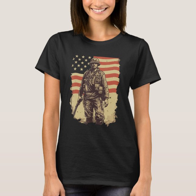 Brave Defender Patriotic American Soldier T-Shirt (Vorderseite)