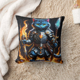 Brave Feline Knight in Fierasy Setting Kissen