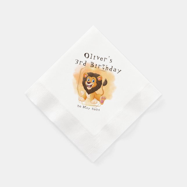 Brave Lion Birthday Party Paper Napkin Serviette (Ecke)