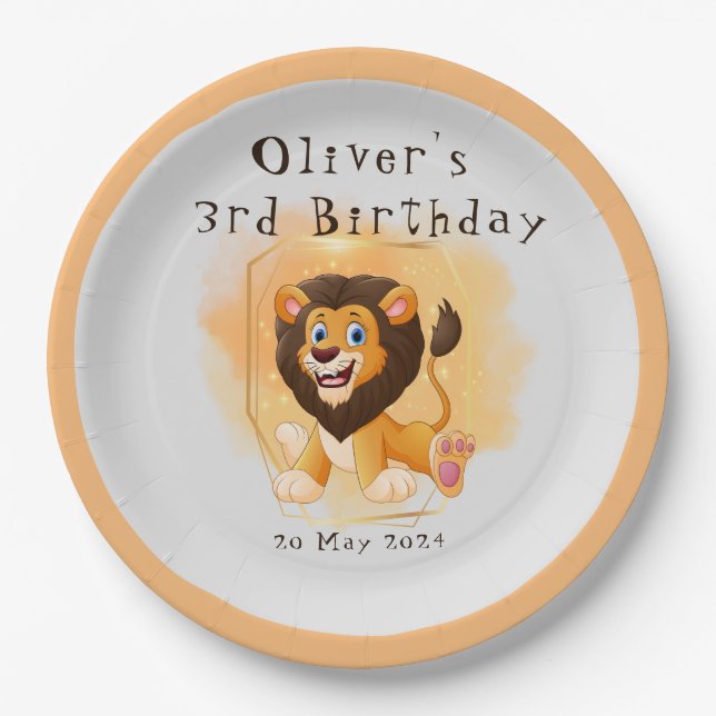 Brave Lion Birthday Party Plate Pappteller (Vorderseite)