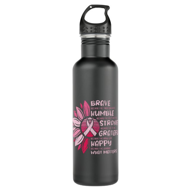 Brave Strong Grateful Breast Cancer Awareness Edelstahlflasche (Vorderseite)