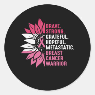 Brave Strong Grateful Breast Cancer Awareness Runder Aufkleber