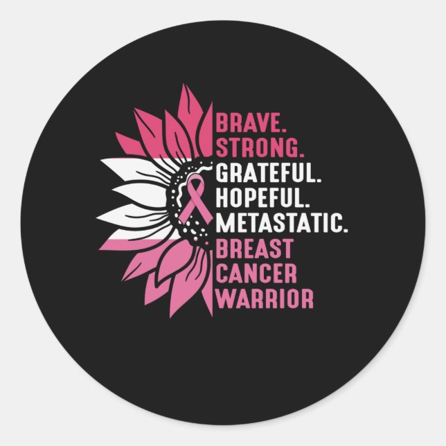Brave Strong Grateful Breast Cancer Awareness Runder Aufkleber (Vorderseite)