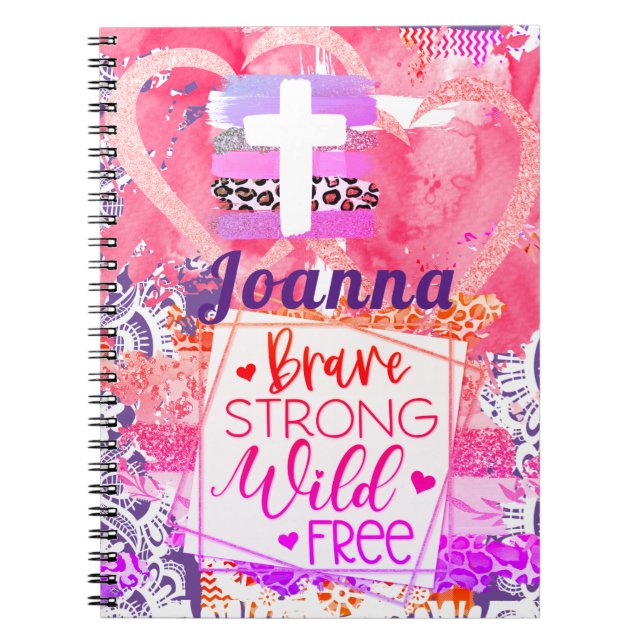 Brave Strong Wild Free Cross Spiral Notebook Notizblock (Vorderseite)