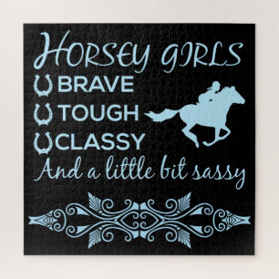 Brave Tough Classy Horse Girl in Light Blue Puzzle