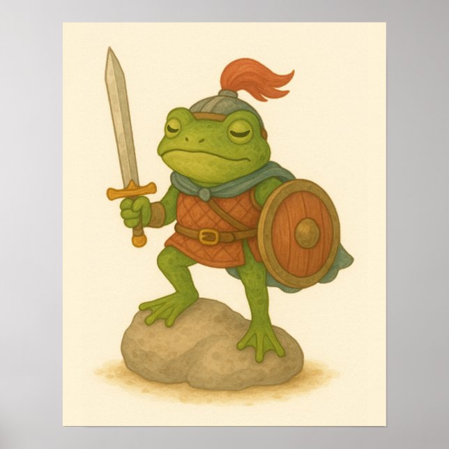 Brave Warrior Frosch auf einem Stein Poster (Vorne)