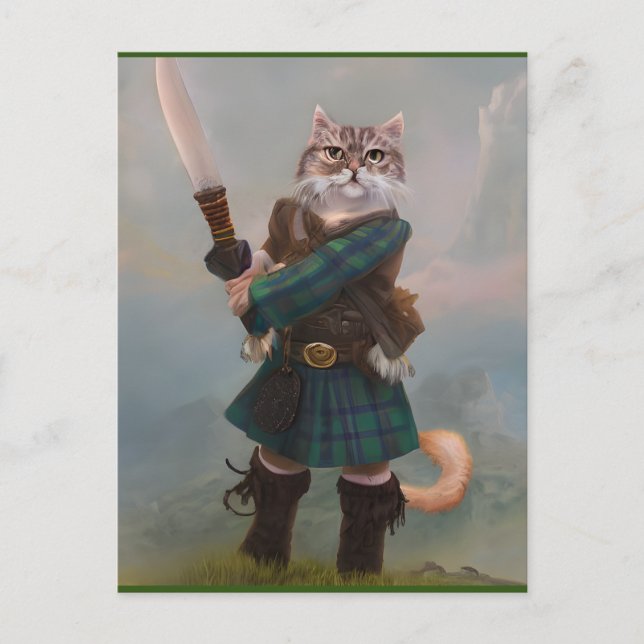 Braveheart Scotland Highlander Cat Scotland Card Postkarte (Vorderseite)