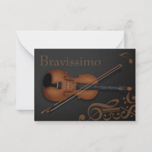 "Bravissimo" Braune Violine & Bow Black & Brown Mitteilungskarte