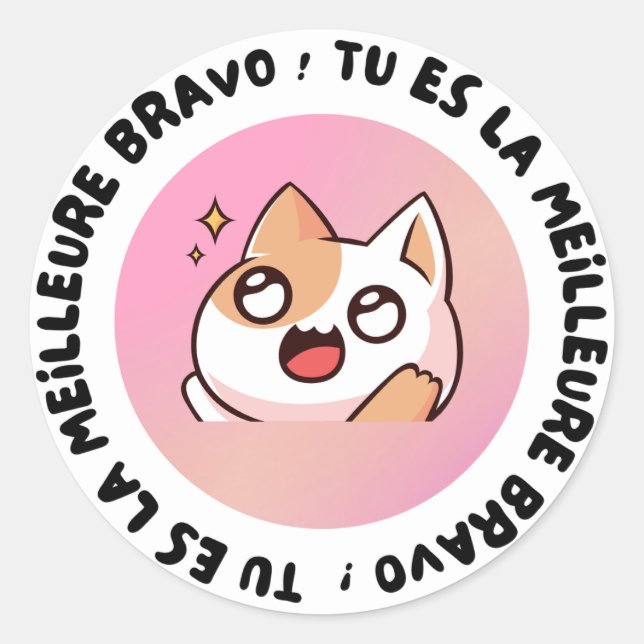 Bravo Tu Es La Meilleure Kawaii Cat Sticker (Vorderseite)