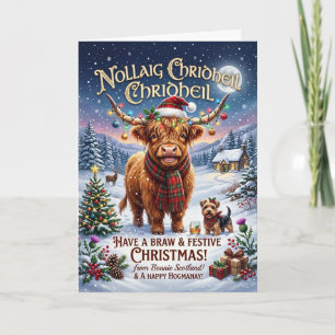Braw Highland Cow Nollaig Chridheil Karte