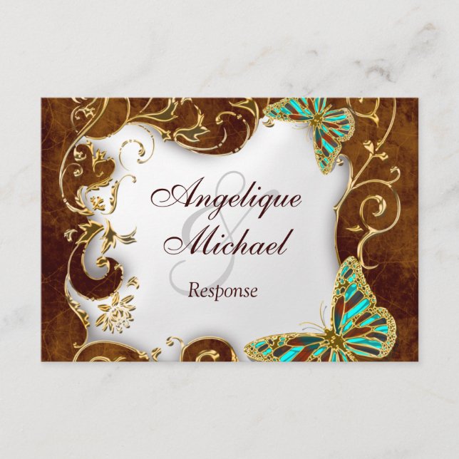Brawn aqua gold Country REPONSE Hochzeit RSVP Karte (Vorderseite)