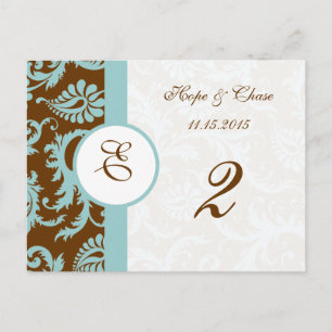 Brawn & Aqua Trim Damask Wirbel Tischnummer Cards
