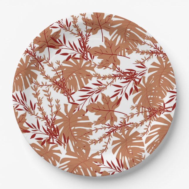 Brawn Autumn Floral Blätter Y2K Muster Pappteller (Vorderseite)