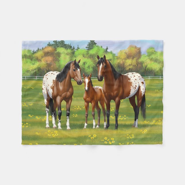 Brawn Bay Appaloosa Pferde im Sommer Weide Fleecedecke (Vorderseite (Horizontal))