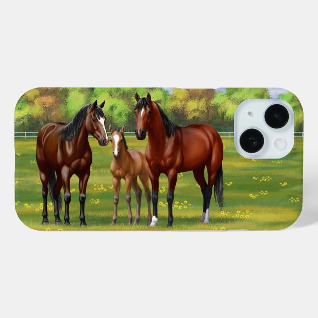 Brawn Bay Quarter Pferde im Sommer Weide Case-Mate iPhone Hülle (Rückseite (Horizontal))