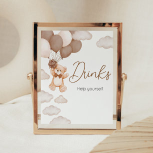 Brawn Bear Balloon Baby Wait Baby Shower Drinks Poster