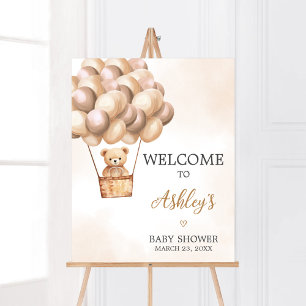 Brawn Bear Hot Air Ballon Babydusche Willkommen Poster