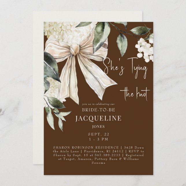 Brawn binden den Hydrangea-Polterabend des Knotens Einladung (Vorne/Hinten)