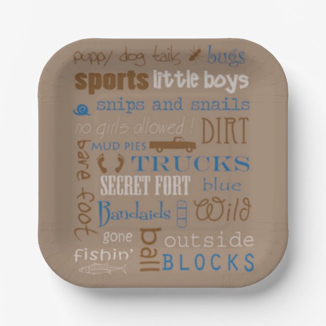 Brawn Blue Snipe and Snails Boy Baby Dusche Pappteller (Vorderseite)