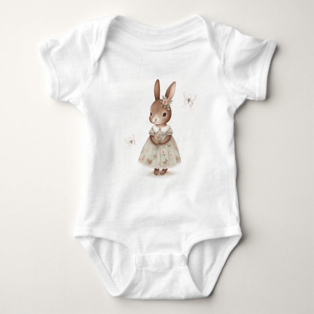 Brawn Bunny in einem floralen Kleid Baby Strampler (Vorderseite)