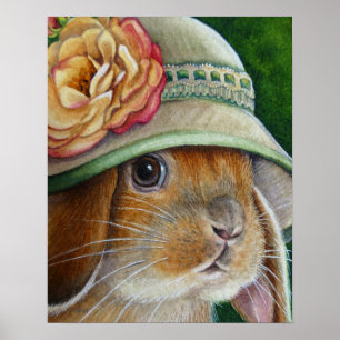 Brawn Bunny Rabbit in Spring Bonnet Art 16x20 Poster