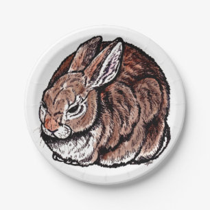 Brawn Bunny Rabbit Nature Pen Tinte Zeichnend Tier Pappteller
