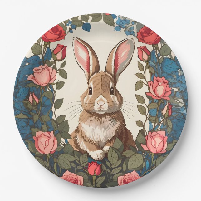 Brawn Bunny Rosen Garden Pappteller (Vorderseite)