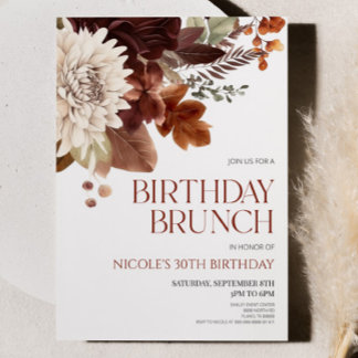 Brawn Burgundy Blume Birthday Brunch Party Einladung