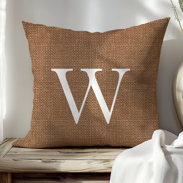 Brawn Burlap Custom Mit Monogramm Throw Kissen (Von Creator hochgeladen)