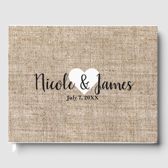 Brawn Burlap Minimal Rustic Country Wedding Gästebuch (Vorderseite)