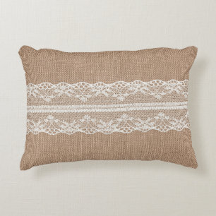 Brawn Burlap Off-White Lace Textur Dekokissen