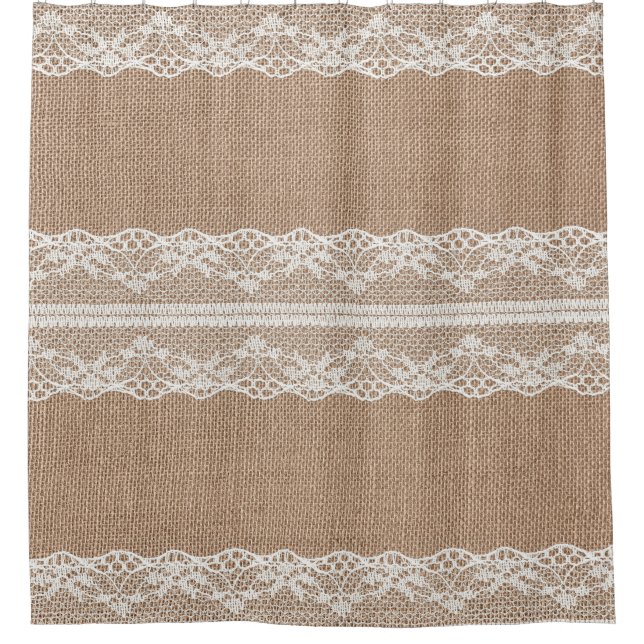 Brawn Burlap Off-White Lace Textur Duschvorhang (Vorderseite)