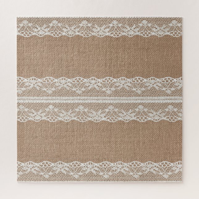 Brawn Burlap Off-White Lace Textur Puzzle (Vertikal)