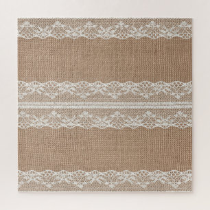 Brawn Burlap Off-White Lace Textur Puzzle