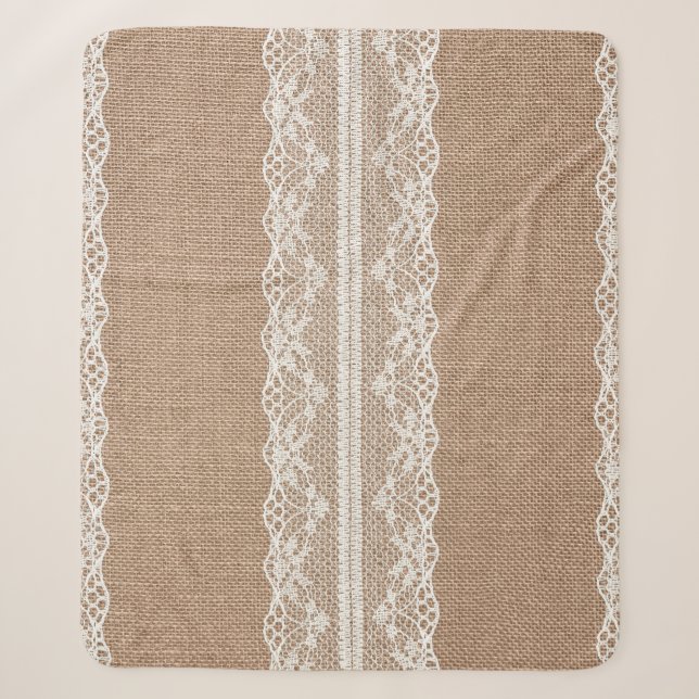 Brawn Burlap Off-White Lace Textur Sherpadecke (Vorderseite)
