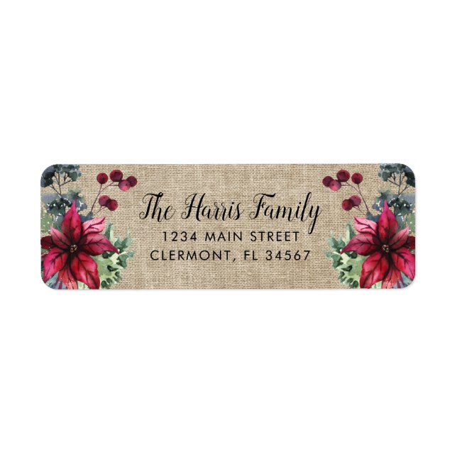 Brawn Burlap Red Poinsettia Holly Berries Label (Vorne)