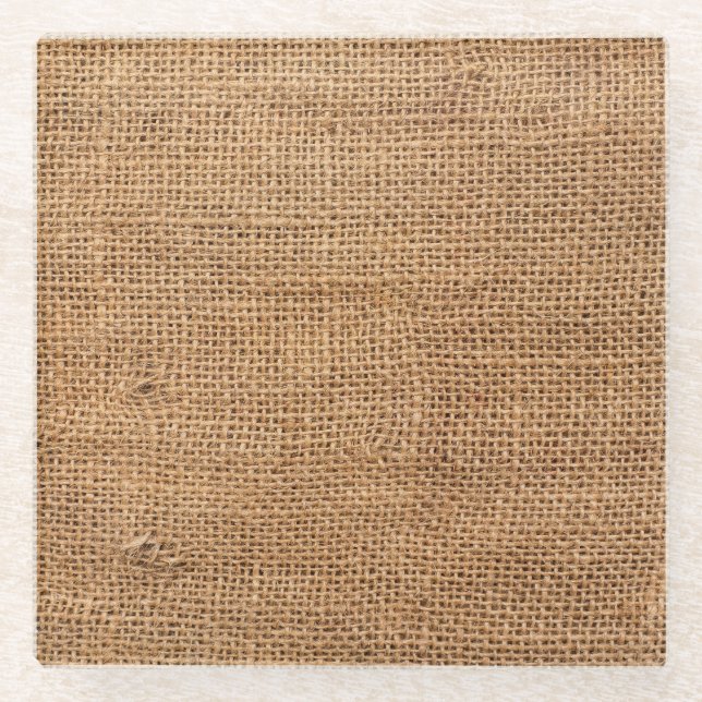 Brawn Burlap Tuch Sack Textur Glasuntersetzer (Vorderseite)