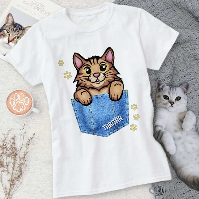 Brawn Cat in Imitate Denim Pocket mit Individuelle T-Shirt (Von Creator hochgeladen)