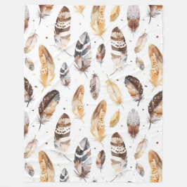 Brawn Cream Tribal Native Feathers Fleecedecke