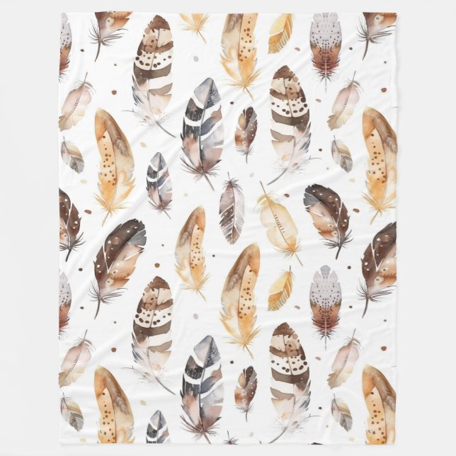 Brawn Cream Tribal Native Feathers Fleecedecke (Vorderseite)