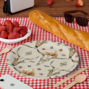 Brawn Cream Tribal Native Feathers Geburtstag Pappteller