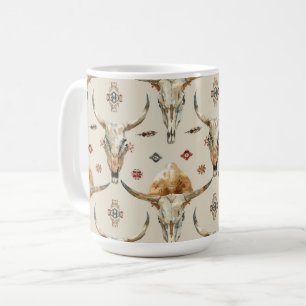 Brawn Cream Tribal Native Feathers Skulls Kaffeetasse