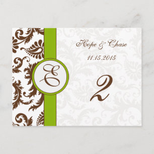 Brawn Damask Apple Green Tischnummer Cards