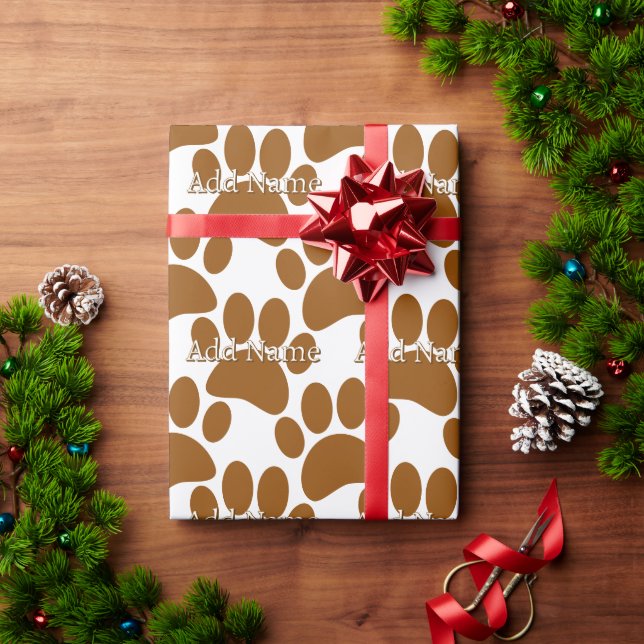 Brawn Dog Paw Print Individuelle Name Geschenkpapier (Feiertagsgeschenk)